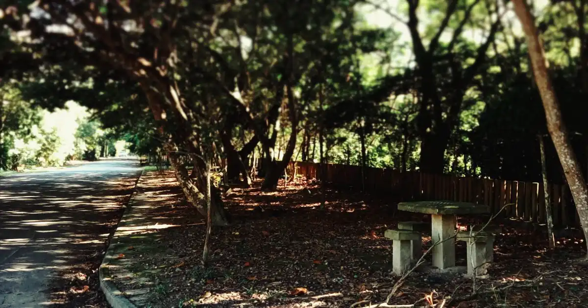 Foto de uma mesa de xadrez vazia em uma praça abandonada do Brasil.